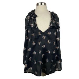 Mcguire Blouse M Womens Black Print Sleeveless V Neck Cotton Lightweight Boho